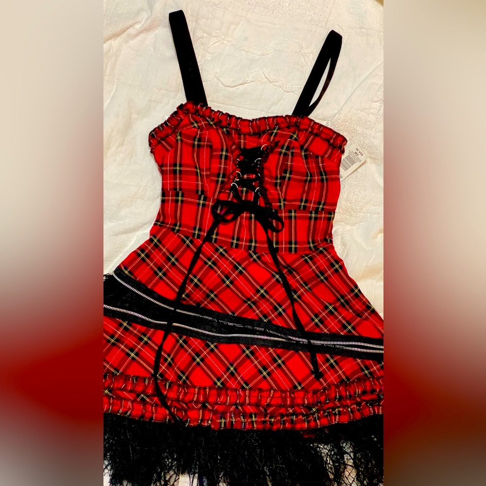 HELL BUNNY “GOTHIC STYLE” RED AND BLACK PLAID MINI DRESS